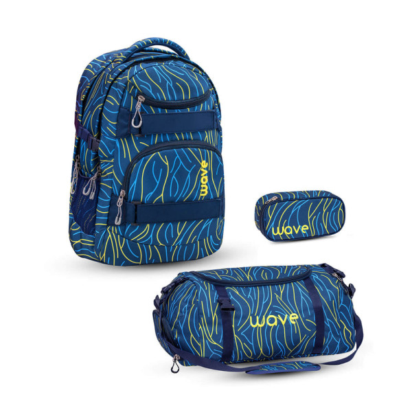 Belmil | Wave Infinity Schulrucksack Set 3 tlg. "Yellow Lines" | 338-72/A/27-SET2
