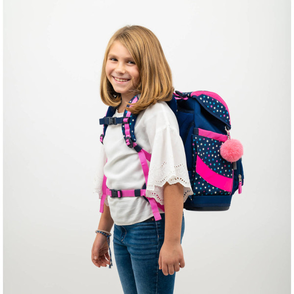 Belmil | Smarty ergonomisches Schulranzen Set 5-teilig "Stars" mit Brustgurt, Hüftgurt, Magnetverschluss, Patch Set 6 Stück | 405-51/AG/S-37
