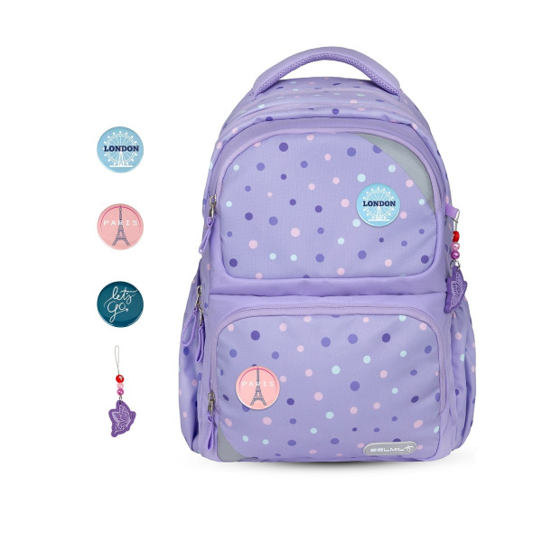 Belmil | Schulrucksack Set- 2 teilig "Purple Dots" mit Brustgurt | 338-37/6