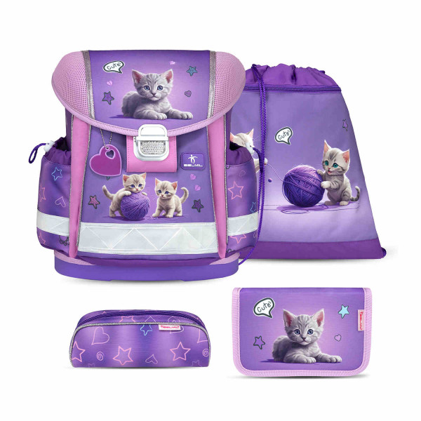 Belmil | Classy ergonomisches Schulranzen-Set 4-teilig "Little Kittens" mit Brustgurt | 403-13/AG/S-65