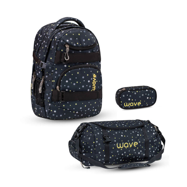 Belmil | Wave Infinity Schulrucksack Set 3 tlg. "Black and Yellow Dots" | 338-72/A/36-SET2