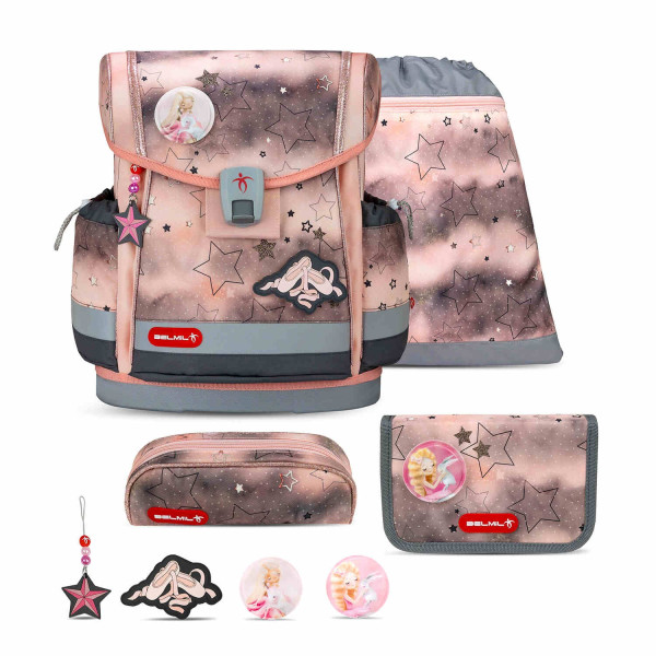 Belmil | Classy Plus ergonomisches Schulranzen-Set 5-teilig "Rose Ballet" mit Brustgurt, Magnetverschluss, Patch Set 3 Stück | 405-78/AG/S-25