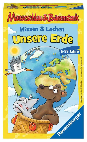 Bär und Maus sitzen in einem Korb von einem Heißluftballon 