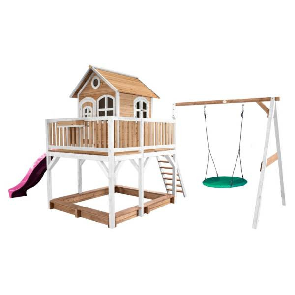 AXI | Liam Spielhaus mit Summer Nestschaukel Braun/Weiß - Lila Rutsche