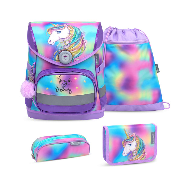 Belmil | Compact ergonomisches Schulranzen-Set 4-teilig "Rainbow Color" mit Brustgurt, Magnetverschluss | 405-41/AG/S-32