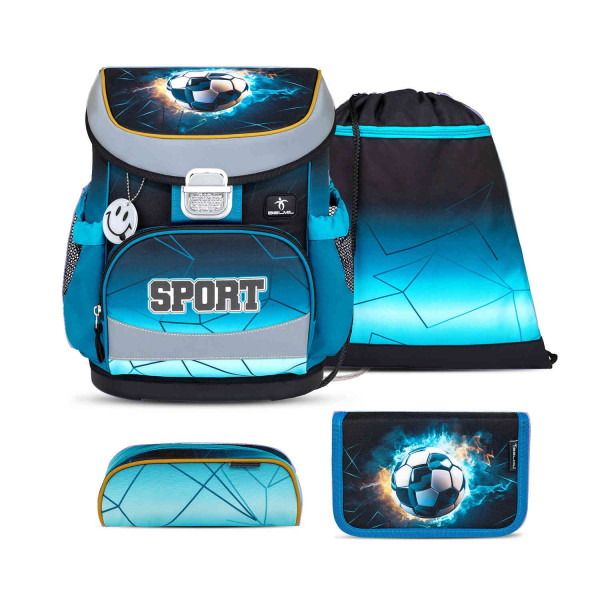 Belmil | Mini-Fit ergonomisches Schulranzen-Set 4-teilig  "Fire Footbal" mit Brustgurt | 405-33/AG/S-36