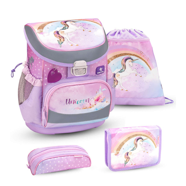 Belmil | Mini-Fit ergonomisches Schulranzen-Set 4-teilig "Rainbow Unicorn" mit Brustgurt | 405-33/AG/S-40