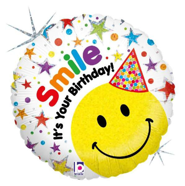 Karaloon | 1 Folienballon Happy Birthday Smiley Hut