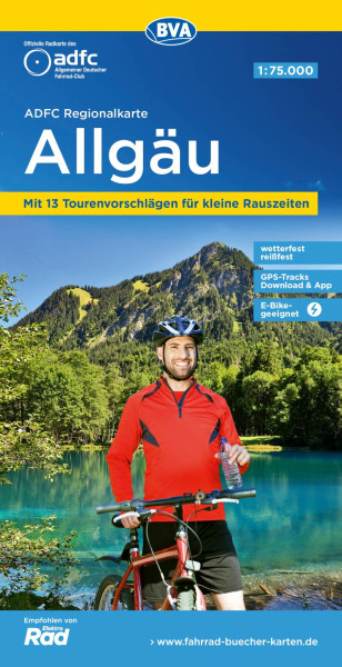 BVA BikeMedia  | ADFC-Regionalkarte Allgäu 1:75.000, mit Tagestourenvorschlägen, reiß- und wetterfest, E-Bike-geeignet, GPS-Tracks-Download | 
