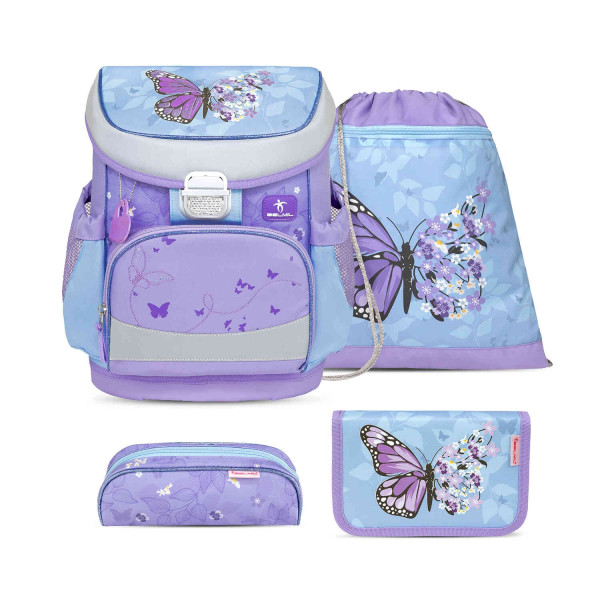 Belmil | Mini-Fit ergonomisches Schulranzen-Set 4-teilig "Purple Blue Butterfly" mit Brustgurt | 405-33/AG/S-27