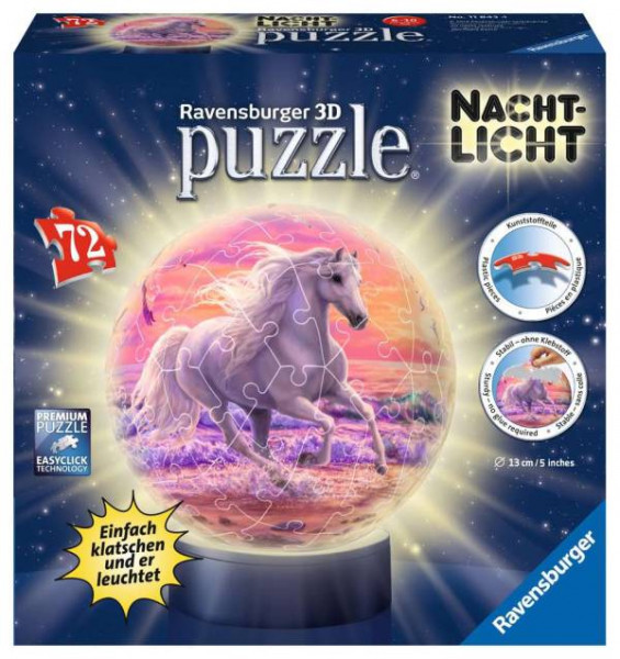 Ravensburger 3D Puzzle Ball | Pferde am Strand, Nachtlicht | 11843
