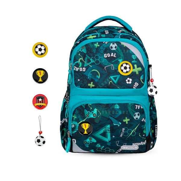 Belmil | Schulrucksack Set- 2 teilig "Football Goal" mit Brustgurt | 338-37/3