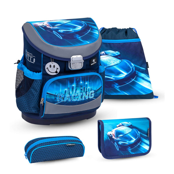Belmil | Mini-Fit ergonomisches Schulranzen-Set 4-teilig  "Racing Blue Neon" mit Brustgurt | 405-33/AG/S-42