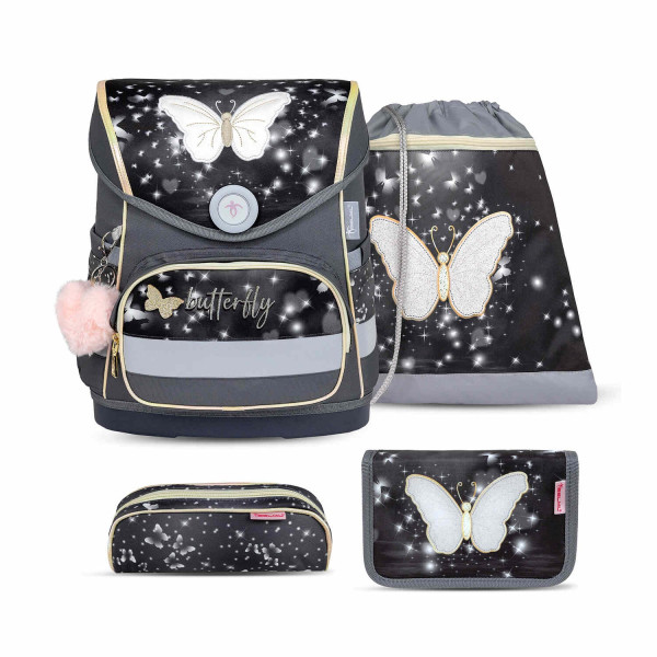 Belmil | Compact ergonomisches Schulranzen-Set 4-teilig "Amazing Butterfly" mit Brustgurt, Magnetverschluss | 405-41/AG/S-30