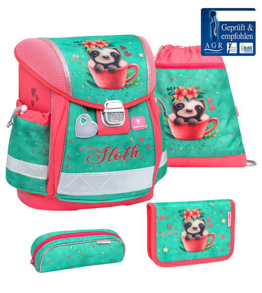 Belmil | Classy ergonomisches Schulranzen-Set 4-teilig "Cute Sloth" mit Brustgurt | 403-13/AG/S-6