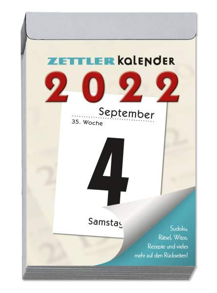 Neumann Verlage GmbH & Co. KG | Tagesabreißkalender L 2022 - 6,6x9,9 cm - 1 Tag auf 1 Seite - mit Sudokus, Rezepten, Rätseln uvm. auf den Rückseiten - Bürokalender 304-0000 | 