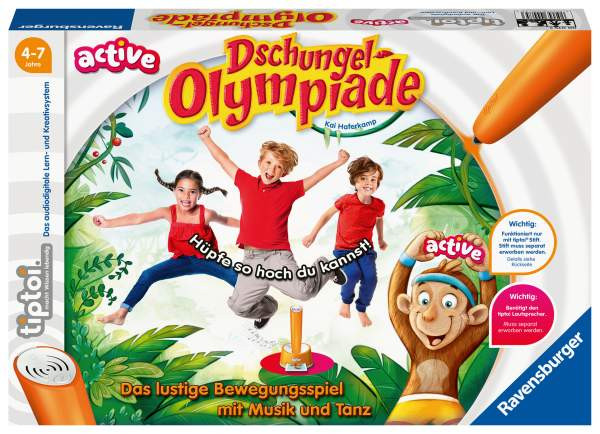 Ravensburger Verlag GmbH | Ravensburger tiptoi® ACTIVE Spiel 00075, Dschungel-Olympiade, Bewegungsspiel ab 4 Jahre für 1-6 Spieler | Haferkamp, Kai