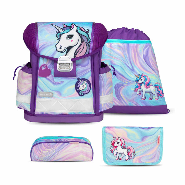 Belmil | Classy ergonomisches Schulranzen-Set 4-teilig "Unicorn Dream" mit Brustgurt | 403-13/AG/S-58